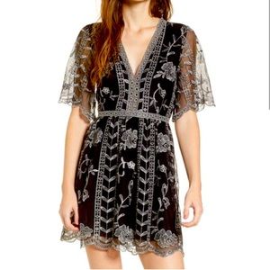 NWT Socialite Black and Silver Lace Open Back Dress SMALL